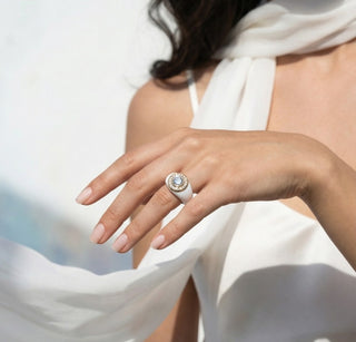 Avalanche Collection, grand feu enamel and diamonds, recycled gold