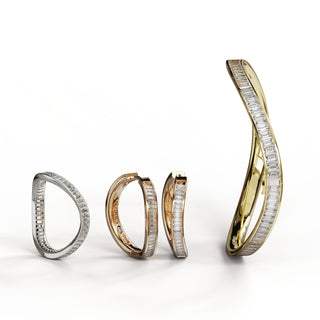 Cadence Rings and Bracelet in 18-carat recycled gold with lab-grown baguette diamonds