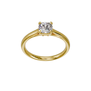 Bague Classique coussin, diamant de synthèse de 1 carat, or jaune 18 carats recyclé, vue de face en plongée