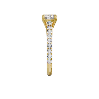 Bague Classique sertie coussin, diamant de synthèse de 1 carat, or jaune 18 carats recyclé, vue de profil