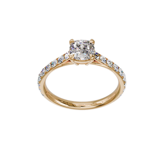 Bague Classique sertie coussin, diamant de synthèse de 1 carat, or rose 18 carats recyclé, vue de face en plongée