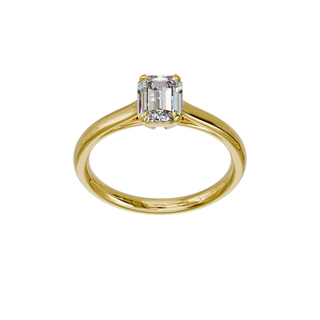 Bague Classique émeraude, diamant de synthèse de 1 carat, or jaune 18 carats recyclé, vue de face en plongée