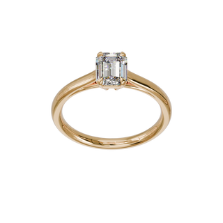 Bague Classique émeraude, diamant de synthèse de 1 carat, or rose 18 carats recyclé, vue de face en plongée