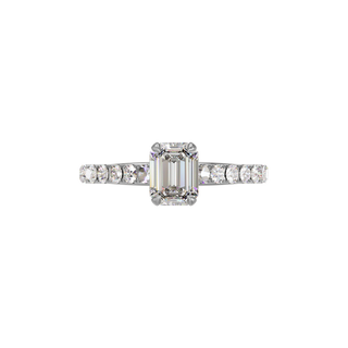 Bague Classique sertie émeraude, diamant de synthèse de 1 carat, or blanc 18 carats recyclé, vue de dessus