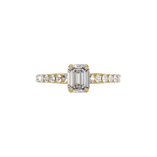 Bague Classique sertie émeraude, diamant de synthèse de 1 carat, or jaune 18 carats recyclé, vue de dessus