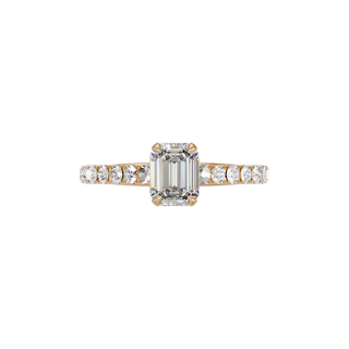 Bague Classique sertie émeraude, diamant de synthèse de 1 carat, or rose 18 carats recyclé, vue de dessus