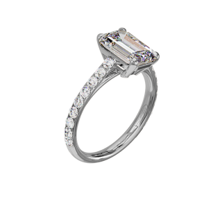 Emerald Classique Set ring, 3-carat lab-grown diamond, recycled 18-carat white gold, three-quarter view from above