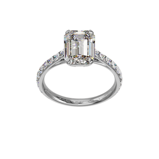 Emerald Classique Set ring, 3-carat lab-grown diamond, recycled 18-carat white gold, front view from above