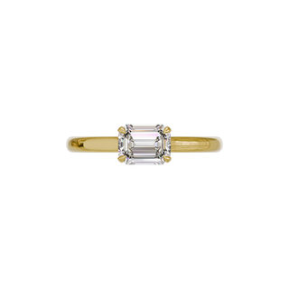Bague Classique émeraude est-ouest, diamant de synthèse de 1 carat, or jaune 18 carats recyclé, vue de dessus