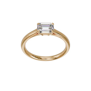 Bague Classique émeraude est-ouest, diamant de synthèse de 1 carat, or rose 18 carats recyclé, vue de face en plongée