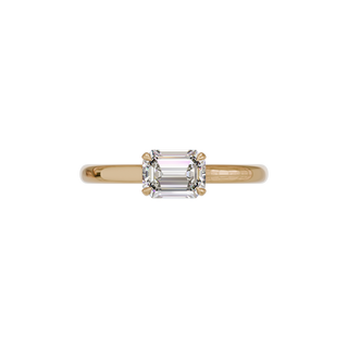 Bague Classique émeraude est-ouest, diamant de synthèse de 1 carat, or rose 18 carats recyclé, vue de dessus