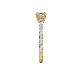 Bague Classique sertie émeraude est-ouest, diamant de synthèse de 1 carat, or jaune 18 carats recyclé, vue de profil