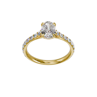 Bague Classique sertie ovale, diamant de synthèse de 1 carat, or jaune 18 carats recyclé, vue de face en plongée