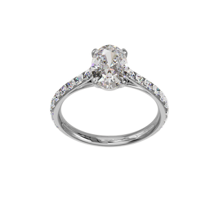 Oval Classique Set ring, 1.5-carat lab-grown diamond, recycled 18-carat white gold, front view from above