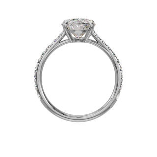 Bague Classique sertie ovale, diamant de synthèse de 3 carats, or blanc 18 carats recyclé, vue de face