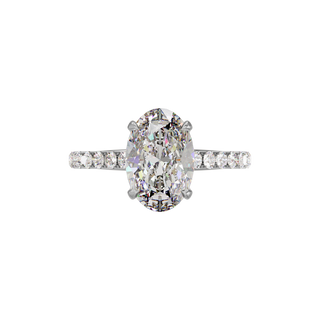 Bague Classique sertie ovale, diamant de synthèse de 3 carats, or blanc 18 carats recyclé, vue de dessus