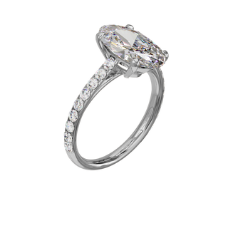 Oval Classique Set ring, 4-carat lab-grown diamond, recycled 18-carat white gold, three-quarter view from above