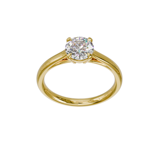 Bague Classique ronde, diamant de synthèse de 1 carat, or jaune 18 carats recyclé, vue de face en plongée