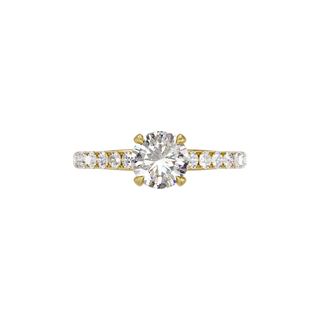 Bague Classique sertie ronde, diamant de synthèse de 1 carat, or jaune 18 carats recyclé, vue de dessus