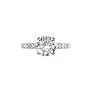 Bague Classique sertie ronde, diamant de synthèse de 2 carats, or blanc 18 carats recyclé, vue de dessus