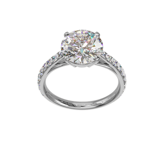 Bague Classique sertie ronde, diamant de synthèse de 3 carats, or blanc 18 carats recyclé, vue de face en plongée