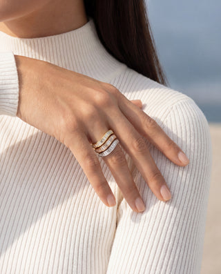 Worn Cadence Ring in 18-carat recycled gold with lab-grown baguette diamonds