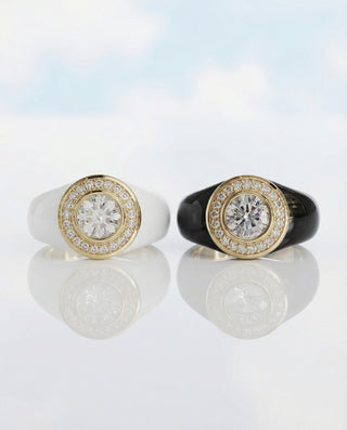 Avalanche Collection, grand feu enamel and diamonds, recycled gold
