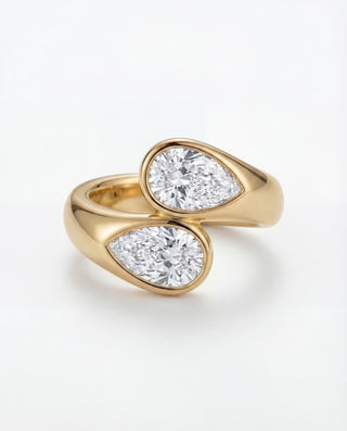 Bespoke Pear Toi & Moi Ring, pear-cut diamonds