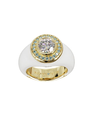 White Avalanche Chameleon ring in 18-carat yellow gold with lab-grown diamonds, front view from above