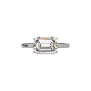 Bague Classique émeraude est-ouest, diamant de synthèse de 3 carats, or blanc 18 carats recyclé, vue de dessus