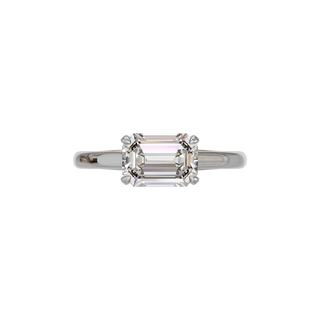 Bague Classique émeraude est-ouest, diamant de synthèse de 2 carats, or blanc 18 carats recyclé, vue de dessus