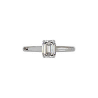 Bague Classique émeraude, diamant de synthèse de 1 carat, or blanc 18 carats recyclé, vue de dessus