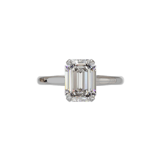 Bague Classique émeraude, diamant de synthèse de 3 carats, or blanc 18 carats recyclé, vue de dessus