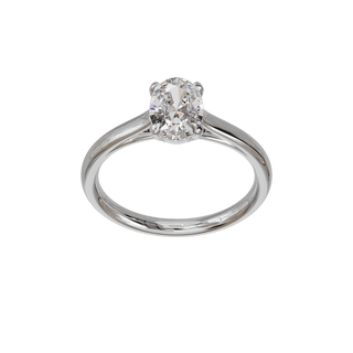 Bague Classique ovale, diamant de synthèse de 1 carat, or blanc 18 carats recyclé, vue de face en plongée
