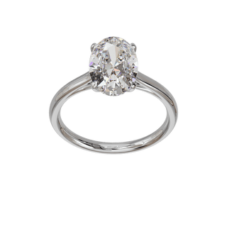 Bague Classique ovale, diamant de synthèse de 3 carats, or blanc 18 carats recyclé, vue de face en plongée