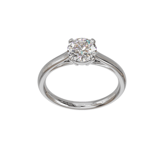 Bague Classique ronde, diamant de synthèse de 1 carat, or blanc 18 carats recyclé, vue de face en plongée