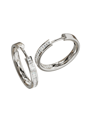 Les Créoles Essentiels Diamants Baguette, 20mm, Or Blanc - Origine Paris