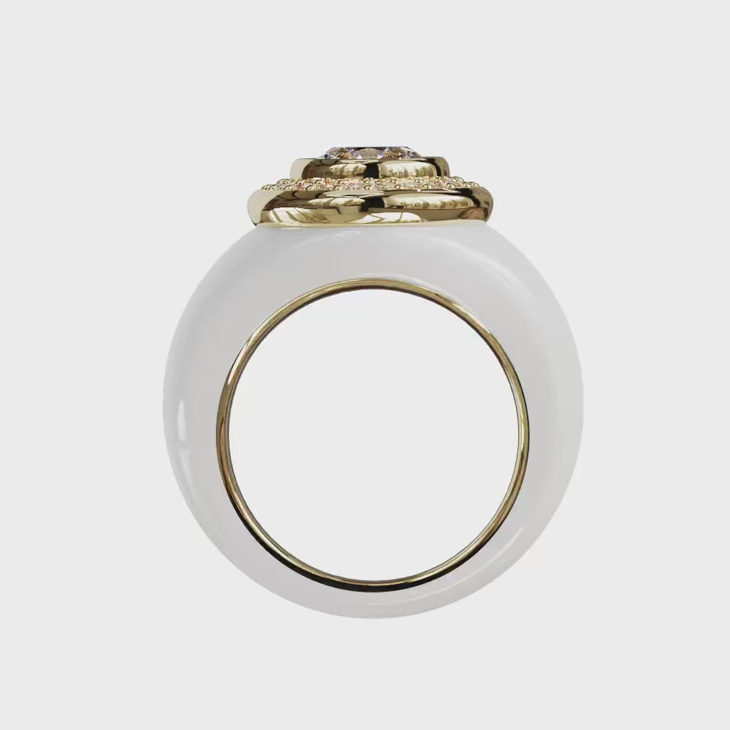 Bague Avalanche Blanche en or jaune et email grand feu